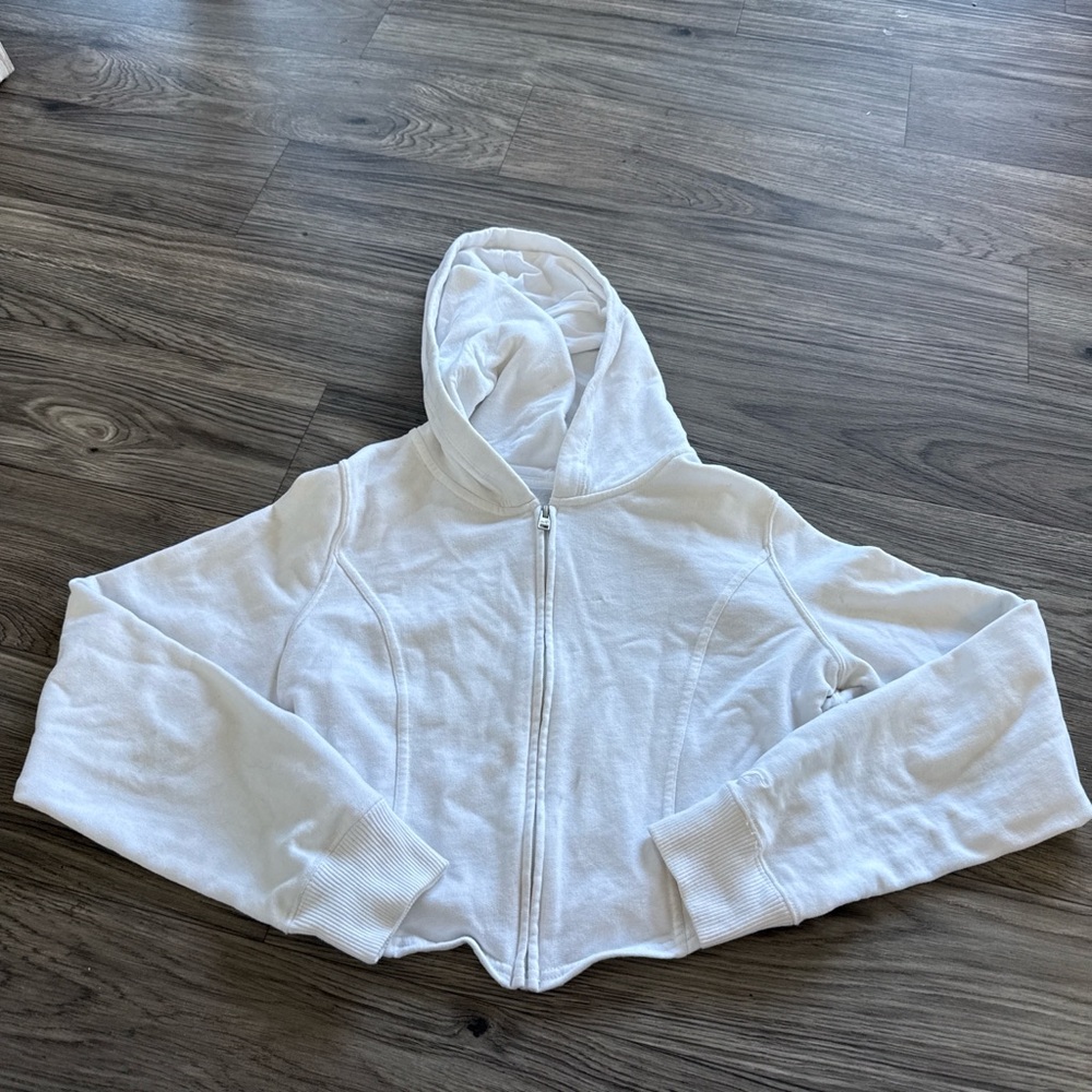 Hollister White Hooded Zip Sweatshirt